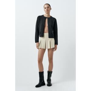 Zara Faux Leather Pleated Raw Hem Mini Skirt